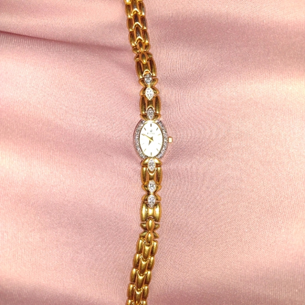 Vintage gold & diamond Bulova 98R34 ladies watch